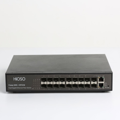 Interruptor 16 de la fibra de Hioso +2 poder electrónico del Uplink AC100V del interruptor de la ayuda de la web de la seguridad óptica combinada del SNMP